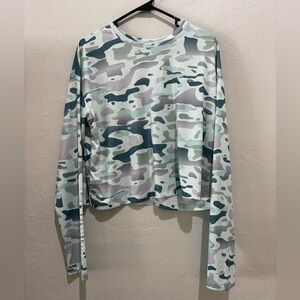 Columbia Teal Camouflage Dry Fit Long Sleeve Crop Top Size L